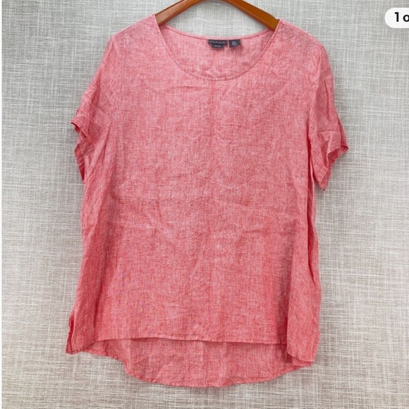 NWT Tahari Women's Hi Lo Crew Neck Pink Linen Top 1x - Picture 1 of 8